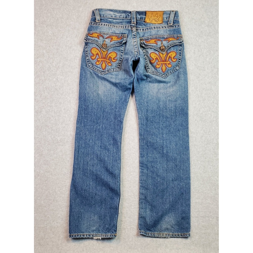 JNCO Crown Jeans Tag Size 29x30 Fits 29X29 Blue Straight Leg Embroidered 90s Y2K